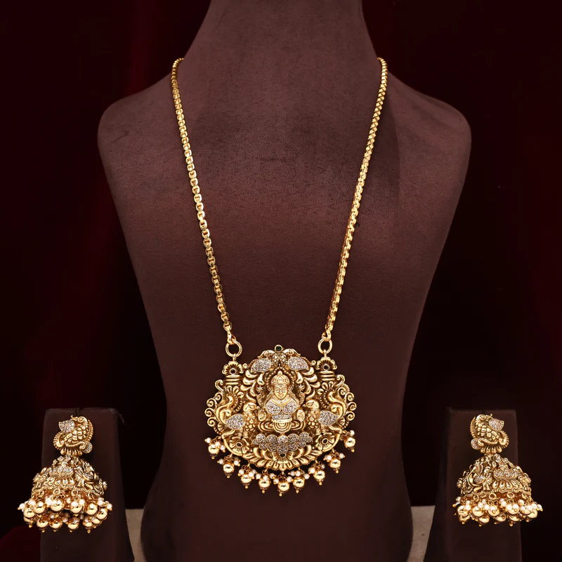 Real Gold Look Antique Nagas Mahalakshmi Devi Pendant Chain set